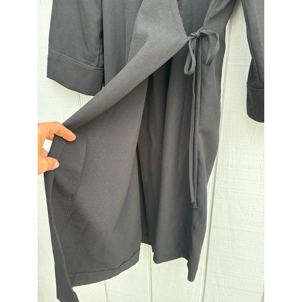 Ganni Black Wrap Midi Dress Toggle‎ Button 3/4 Sleeve Recycled Blend Size 38 - Picture 4 of 7